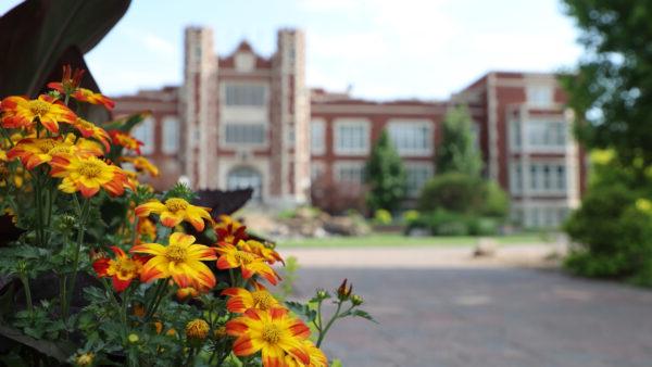 Flowers and Pioneer Hall